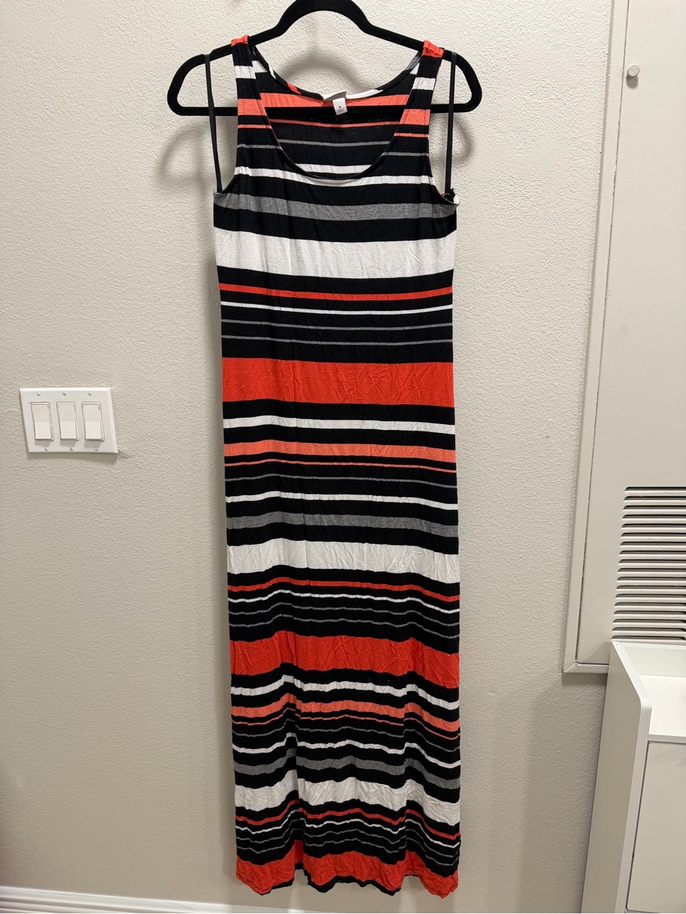 Merona Black White & Red Striped Sleeveless Maxi Dress